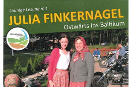 Plakat zur Lesung mit Julia Finkernagel aus dem Buch "Ostwärts ins Baltikum" am 21.03.2026 im Volksheim Lomnitz