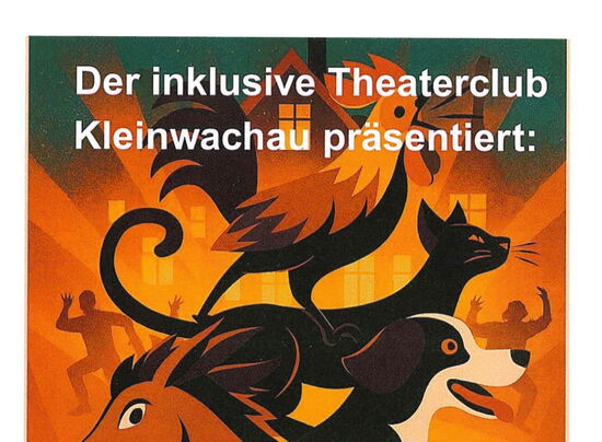 Der inklusive Theaterclub Kleinwachau präsentiert "Die Bremer Stadtmusikanten" am 28.05.2026 um 16:30 Uhr im Kirchsaal des Epilepsiezentrums Kleinwachau.